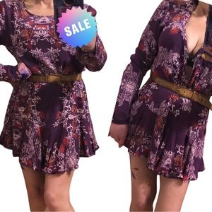 Free People purple and Red Floral, Long Sleeve, Semi Backless Mini Dress Size S